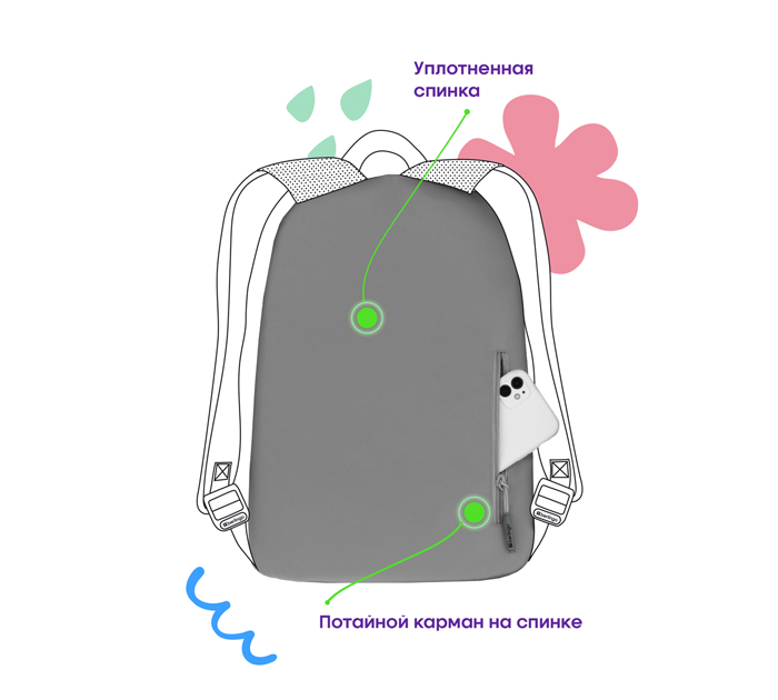 Рюкзак Berlingo Cool «Bunny grey» 410х290х110мм, 2 отделения, 4 кармана