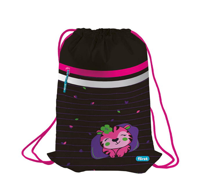 Мешок для обуви Forst «Pink tiger» 350х460мм, вентиляционная сеточка, светоотражающая полоса, карман на молнии