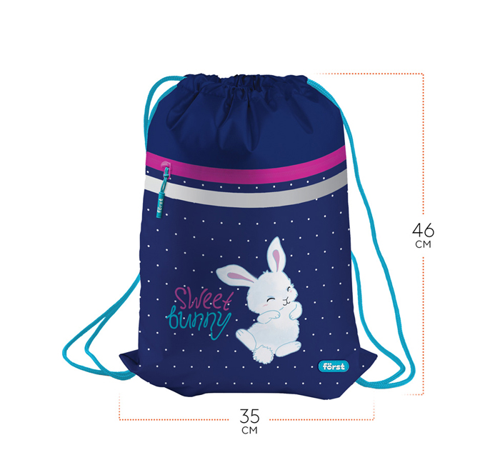 Мешок для обуви Forst «Sweet bunny» 350х460мм, вентиляционная сеточка, светоотражающая полоса, карман на молнии