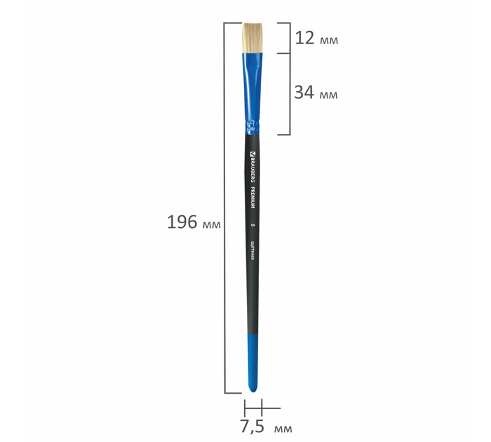Кисть Brauberg №8, щетина, плоская