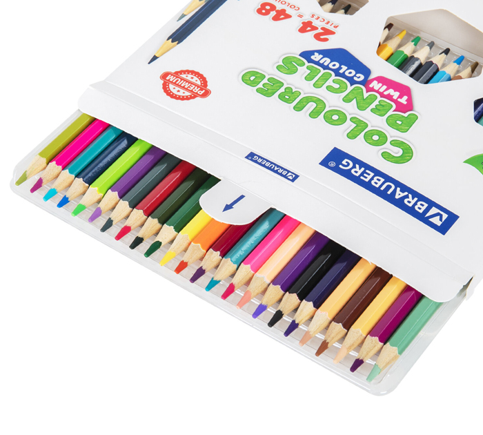 Карандаши цветные Brauberg «Premium Twin colour» 48 цветов, 24шт, двухсторонние