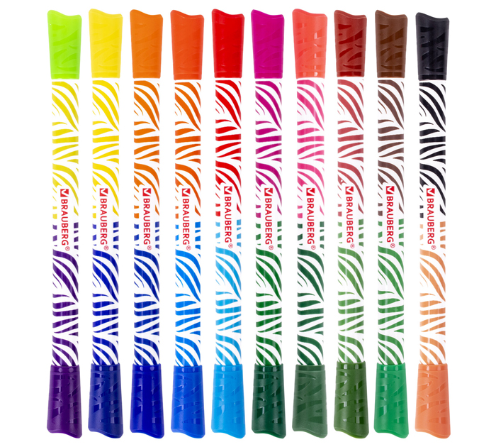 Фломастеры Brauberg «Premium Bi-Color» двусторонние, утолщенные, 10 штук, 20 цветов