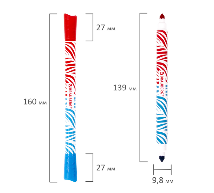 Фломастеры Brauberg «Premium Bi-Color» двусторонние, утолщенные, 10 штук, 20 цветов