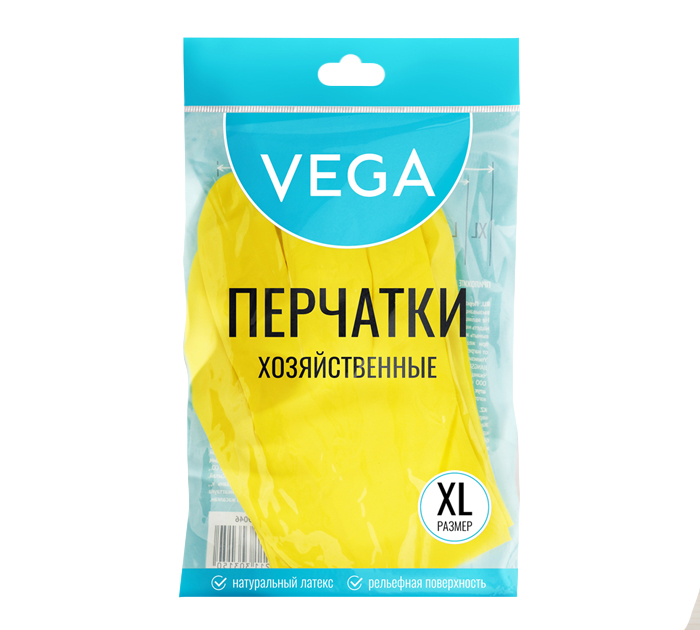 Перчатки резиновые Vega латексные, размер XL, 1 пара