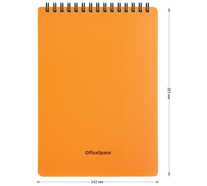 Блокнот А5 на спирали OfficeSpace Base клетка, 60л, пластиковая обложка, оранжевый