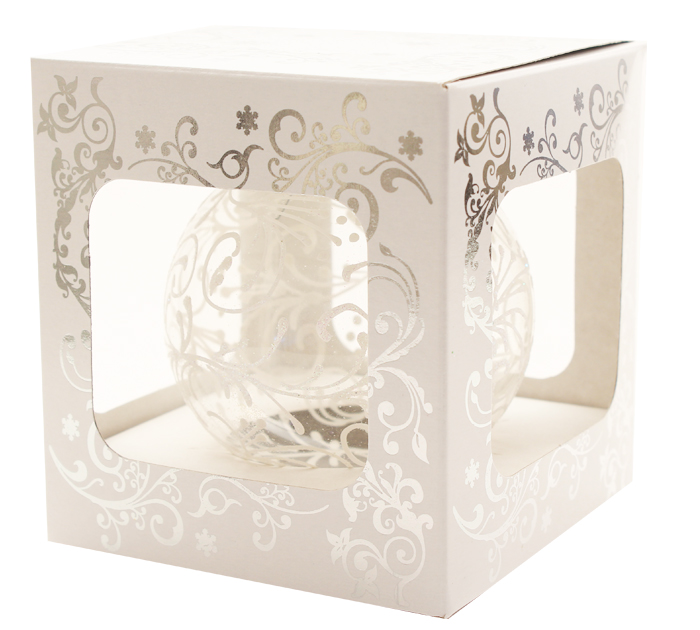 Шар елочный стеклянный Снежное облако 80мм ручная роспись