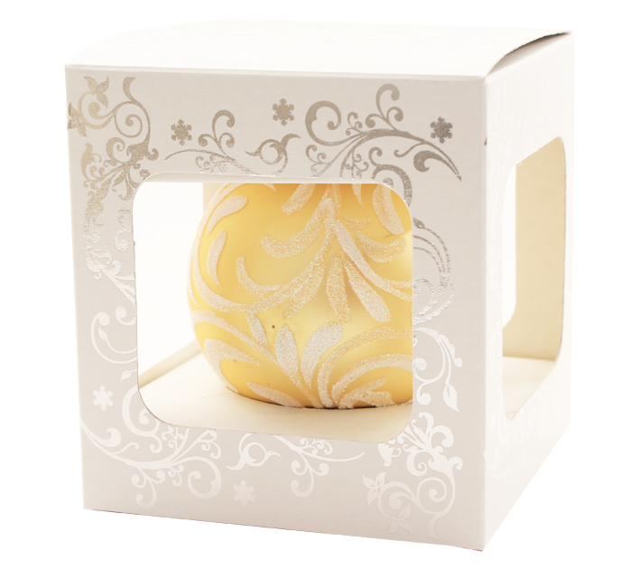 Шар елочный стеклянный Узоры 80мм ручная роспись