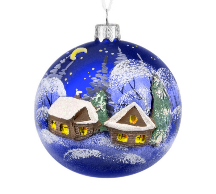 Шар елочный стеклянный Пейзаж. Два дома 80мм ручная роспись