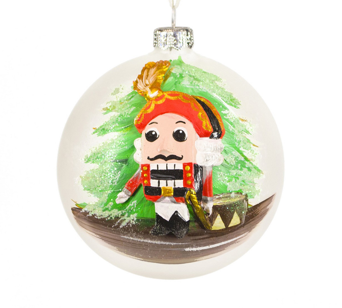 Шар елочный стеклянный Щелкунчик 100мм ручная роспись