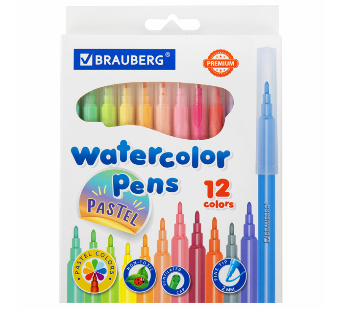 Фломастеры Brauberg «Premium» пастельные, 12цветов