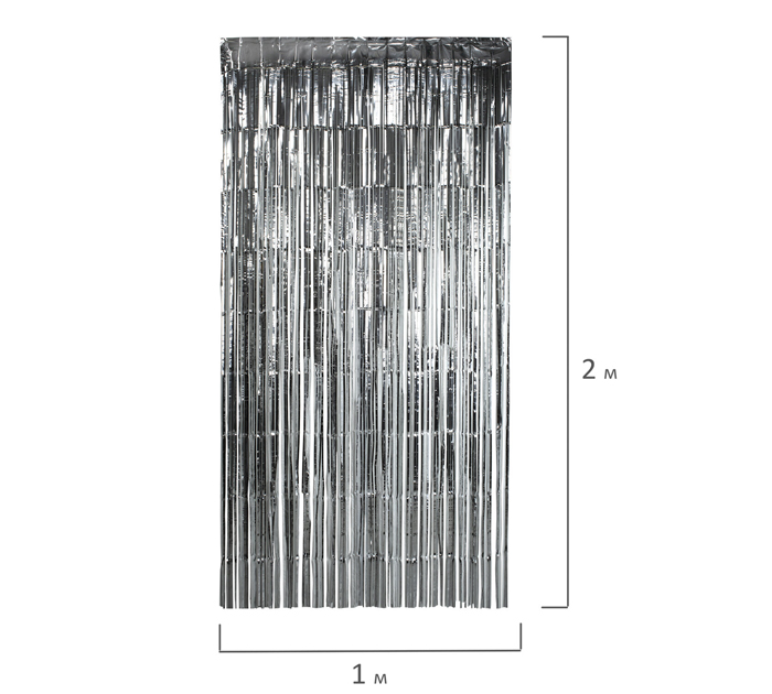 Украшение новогоднее Золотая сказка дождик-занавес, серебристый, 1х2м