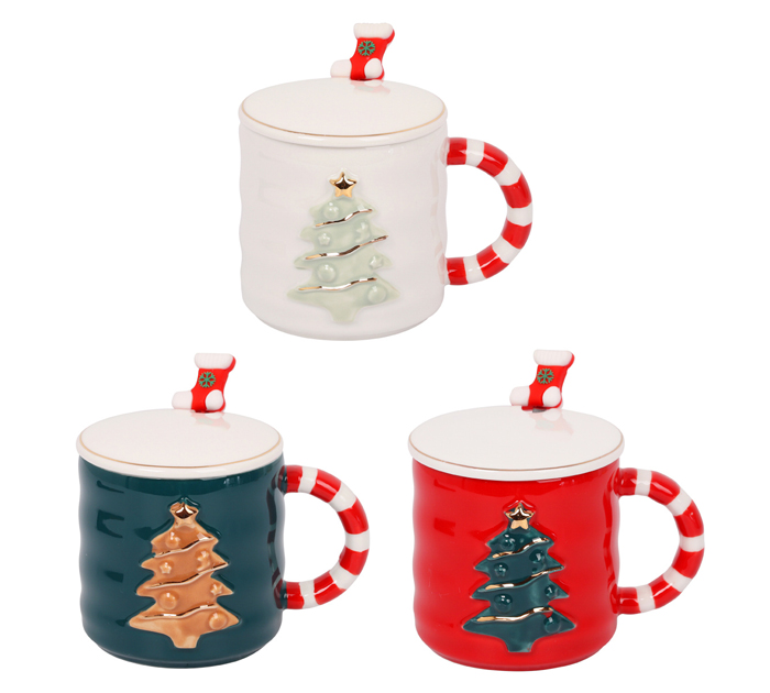 Кружка Кокос «Елочка» 380мл, с крышкой, с ложкой, ассорти