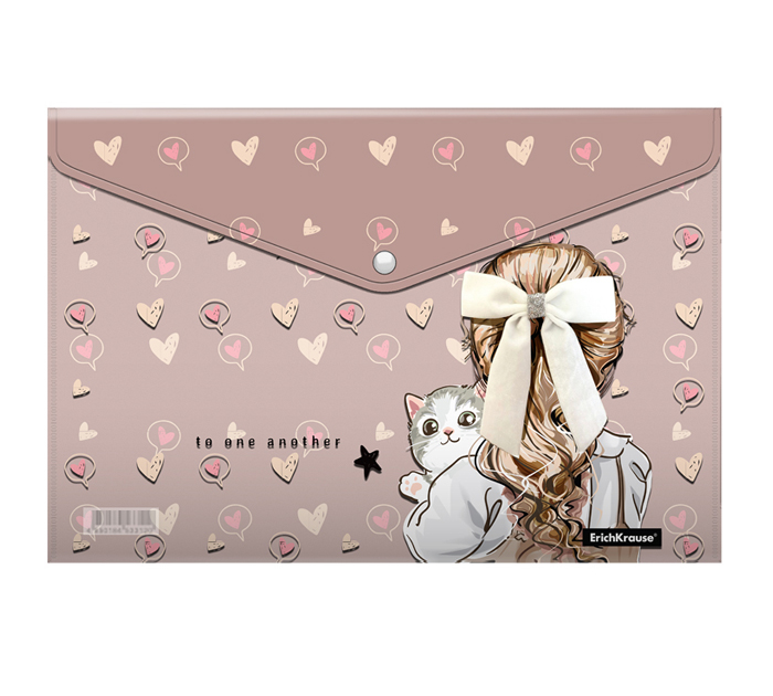 Папка-конверт Erich Krause «Lovely Friends» А4, на кнопке, аcсорти, 160мкм