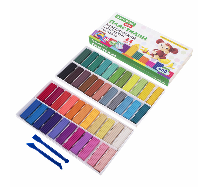 Пластилин Brauberg Kids 44 цвета, со стеком, 660г
