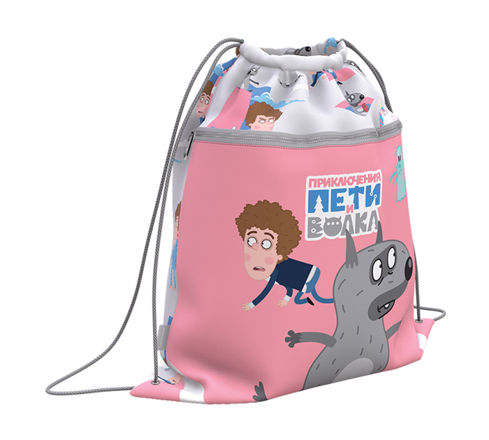 Мешок для обуви Erich Krause «Приключения Пети и Волка» (Полет) 500х410мм, с карманом на молнии, светоотражающая полоса