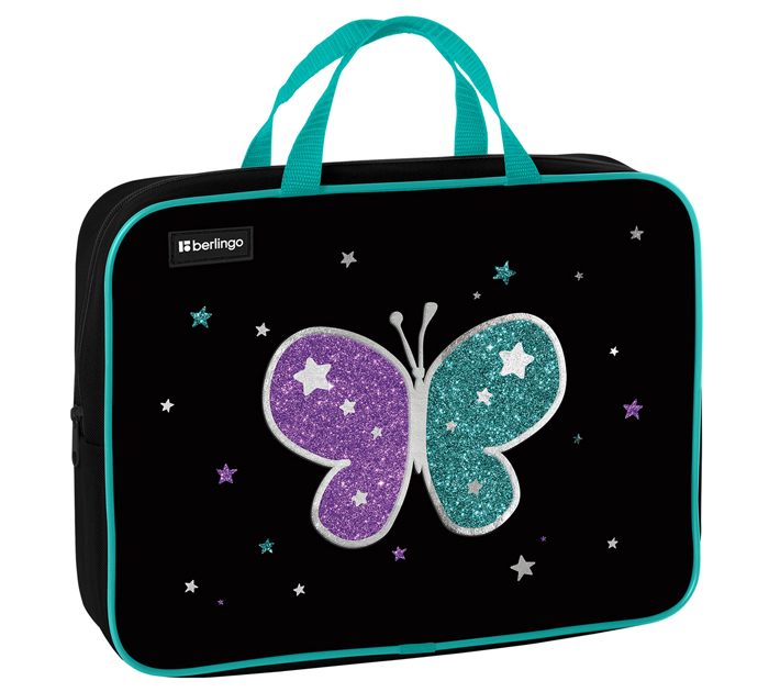 Папка-портфель текстильный Berlingo «Shining butterfly» А4, на молнии, 1 отделение
