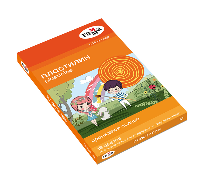 Пластилин Гамма «Оранжевое солнце» 18 цветов (6 классических + 6 флуоресцентных + 6 перламутровых), со стеком, 234г