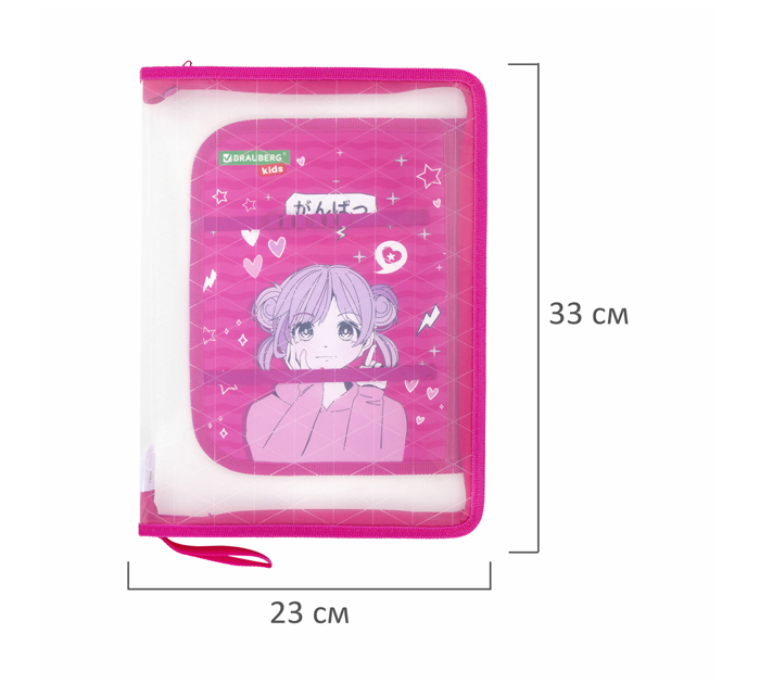 Папка для труда Brauberg Kids «Anime Style» А4, на молнии, 1 отделение, органайзер