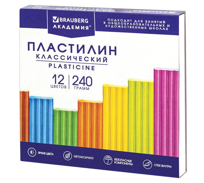 Пластилин Brauberg «Академия классическая» 12 цветов, со стеком, 240г