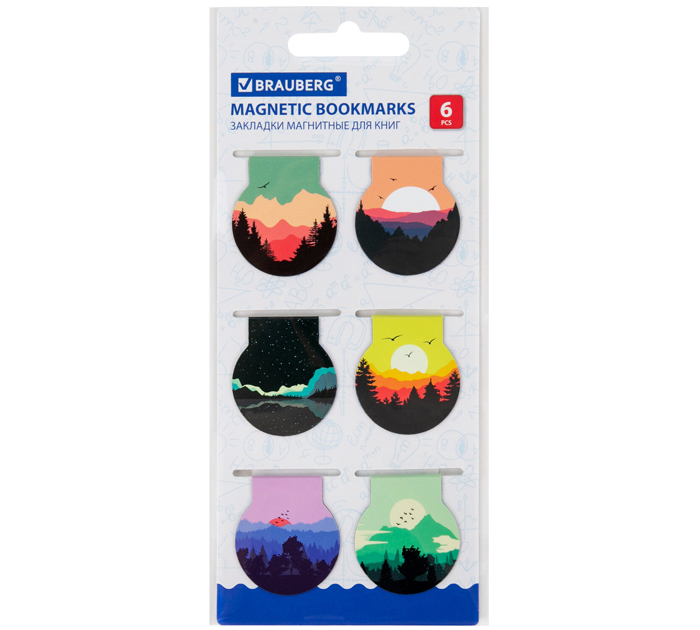 Закладка для книг Brauberg «Sunset» магнитная, 32х28мм, 6шт