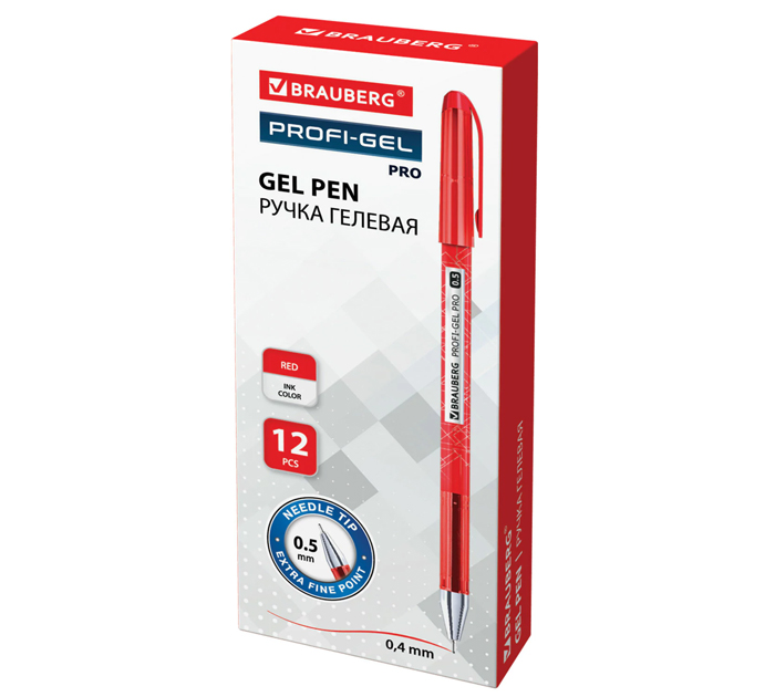 Ручка гелевая Brauberg «Profi-Gel Pro» красный стержень, узел 0.5мм, линия письма 0.4мм