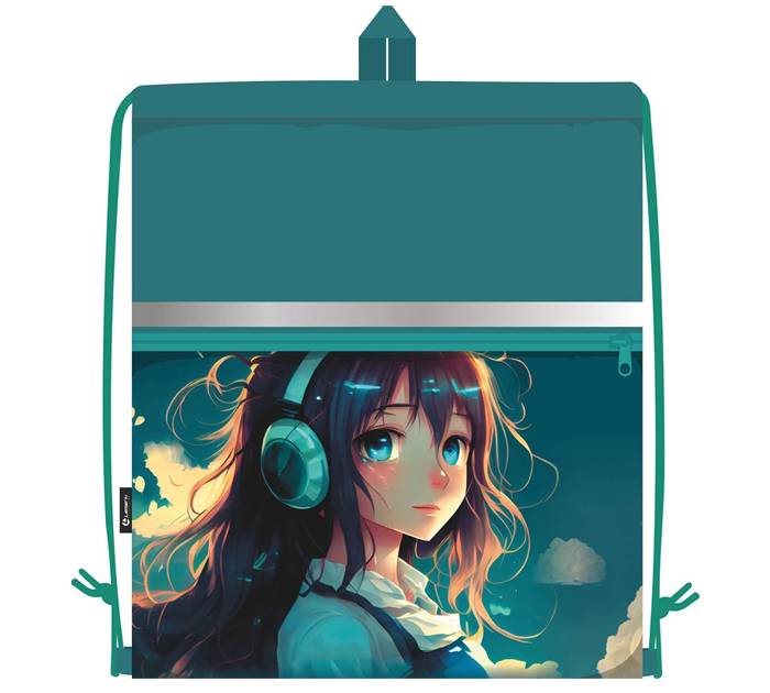 Мешок для обуви Lamark «Тишина» 410х480мм, светоотражающая полоса, карман на молнии