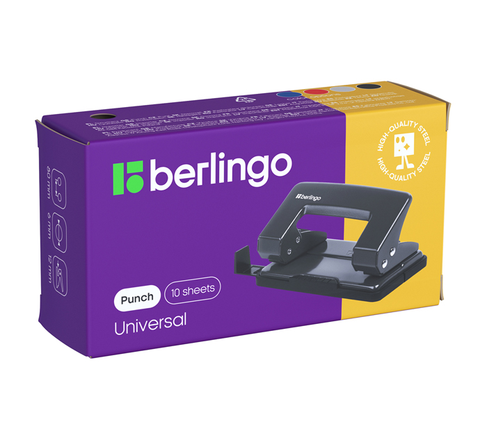 Дырокол Berlingo «Universal» на 10л, серый, с линейкой