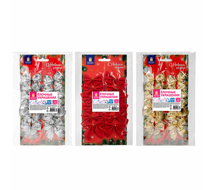 Елочное украшение Золотая сказка «Бантики» 5х5см, 12шт