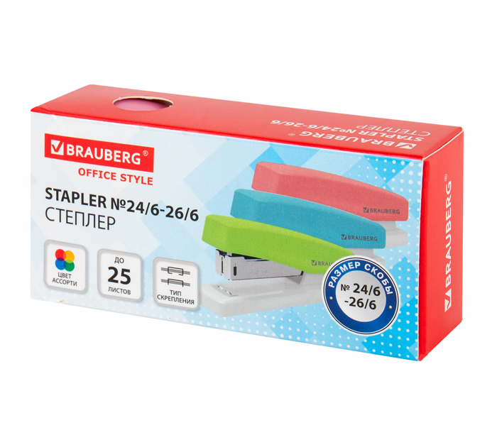 Степлер Brauberg «Style» №24/6-26/6, на 25л, салатовый