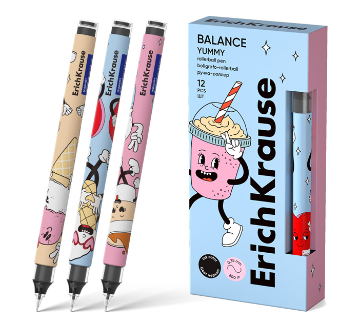 Ручка-роллер Erich Krause «Balance Stick Yummy» черный стержень, узел 0.5мм, линия письма 0.35мм