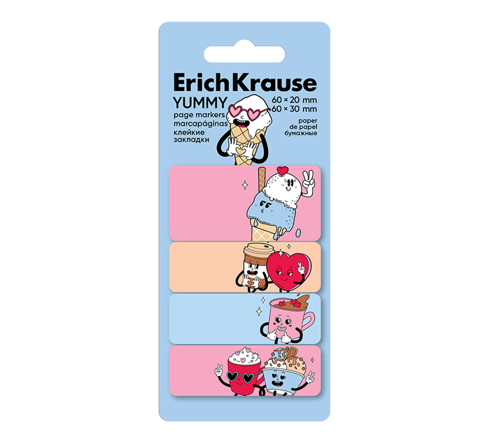 Закладки клейкие Erich Krause «Yummy» бумажные, 60х30мм, 60х20мм, 80л