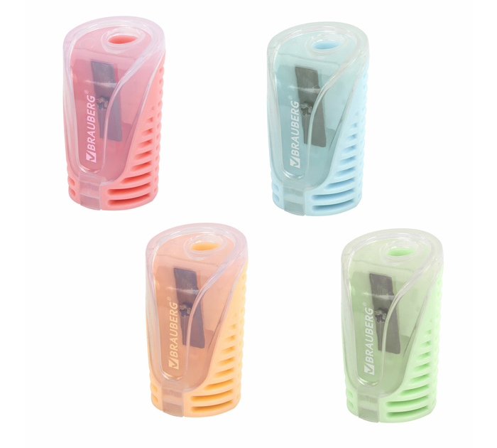 Точилка Brauberg «Cell Pastel» 1 отверстие, с контейнером, ассорти