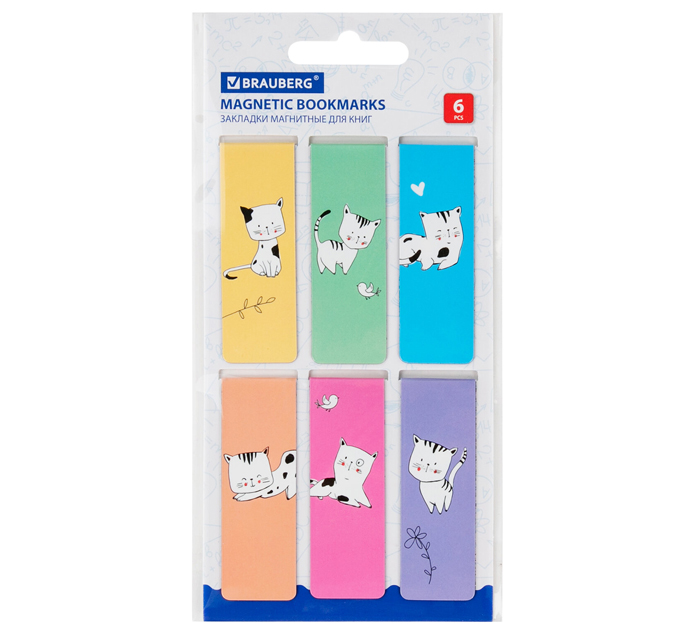 Закладка для книг Brauberg «Cats» магнитная, 60х20мм, 6шт
