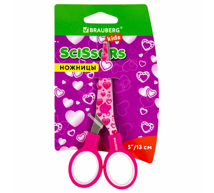 Ножницы Brauberg Kids «Сердечки» детские, 130мм