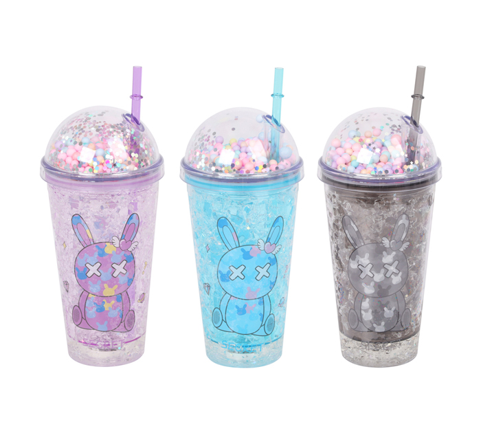 Стакан с крышкой Кокос «Зайка» пластиковый, охлаждающий, трубочка, подсветка, 450мл