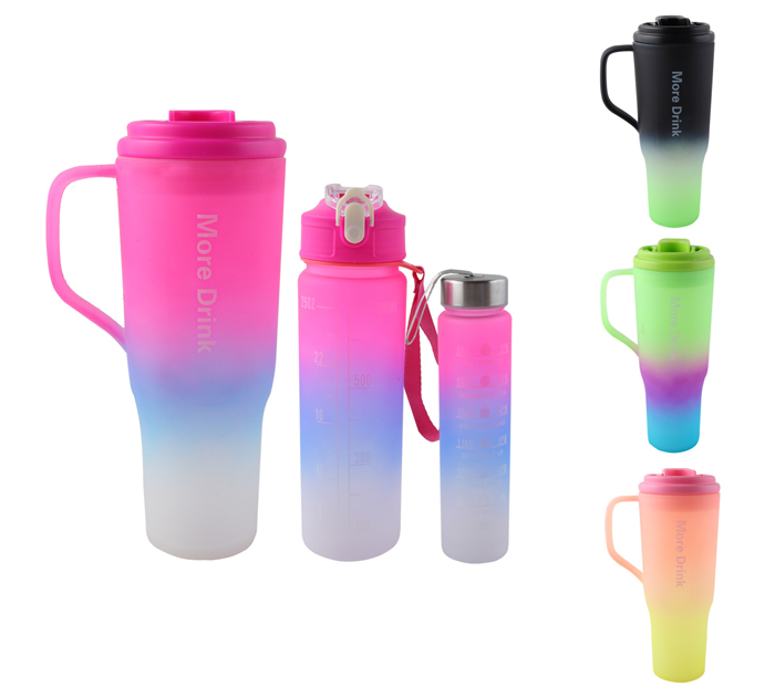 Бутылка Кокос «More drink» 3в1, для питья, пластиковая, ассорти, трубочка, ручка, 2000мл/700мл/300мл