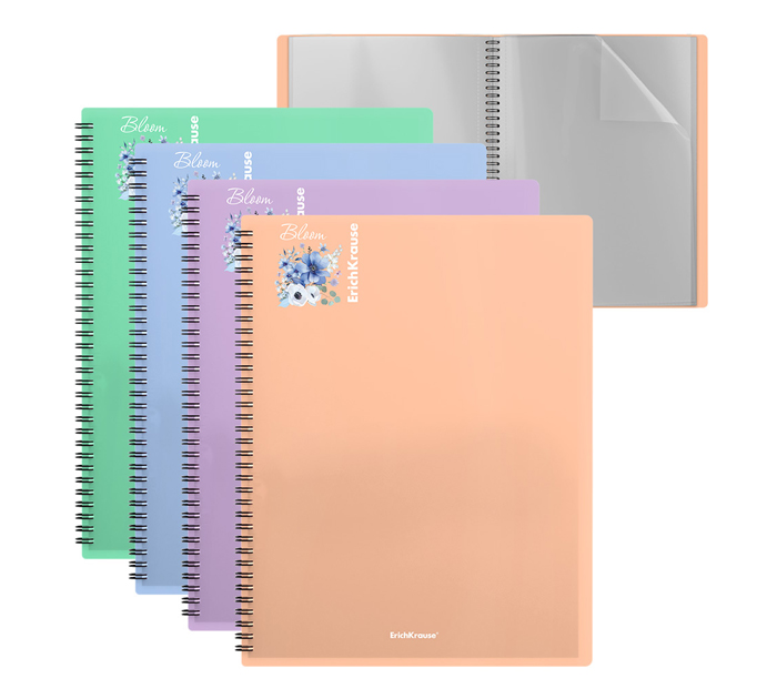 Папка с файлами Erich Krause «Matt Pastel Bloom» А4, 20 карманов, пластиковая, ассорти, на спирали, 600мкм, 10мм