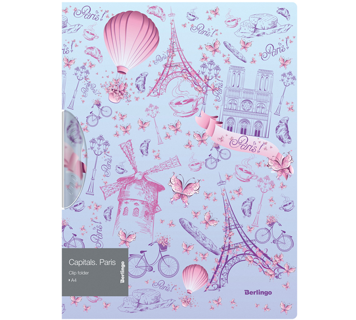 Папка с боковым зажимом Berlingo «Capitals. Paris» клипом, А4, 450мкм, с рисунком