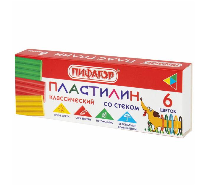 Пластилин Пифагор «Веселая такса» 6 цветов, со стеком, 90г