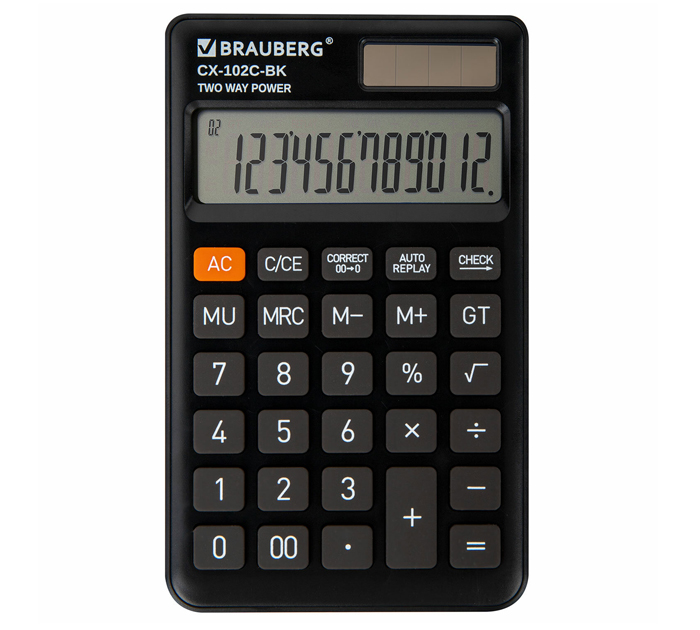 Калькулятор 12 разрядов Brauberg «CX-102C-BK» карманный, черный, 76х126мм