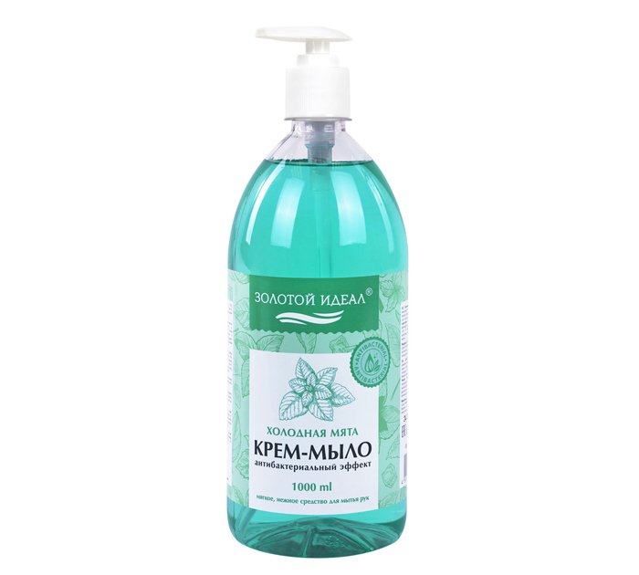 Мыло жидкое Золотой идеал «Холодная мята» крем-мыло, антибактериальный эффект, 1000мл, с дозатором