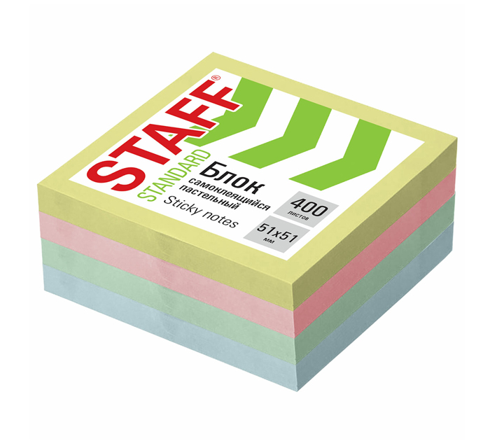 Стикеры Staff 51х51мм, 4 пастельных цвета, 400л