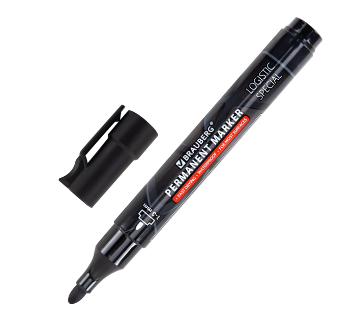 Маркер перманентный Brauberg «Logistic Special» черный, 1-3мм, с колпачком для вскрытия коробок