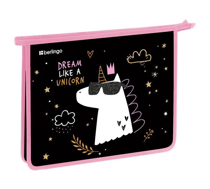 Папка для тетрадей Berlingo «Dream Like A Unicorn» А5, на молнии, 1 отделение