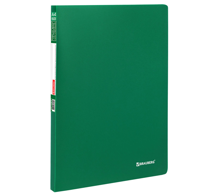 Папка с файлами Brauberg «Office» А4, 10 карманов, пластиковая, зеленая, 500мкм, 16мм