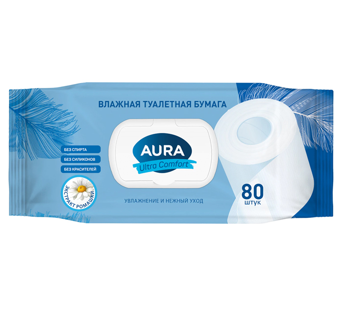 Туалетная бумага Aura «Ultra comfort» влажная 80шт