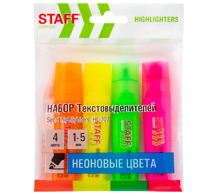 Маркеры текстовые (набор) Staff «Everyday HL-707» 4 неоновых цвета, 1-5мм