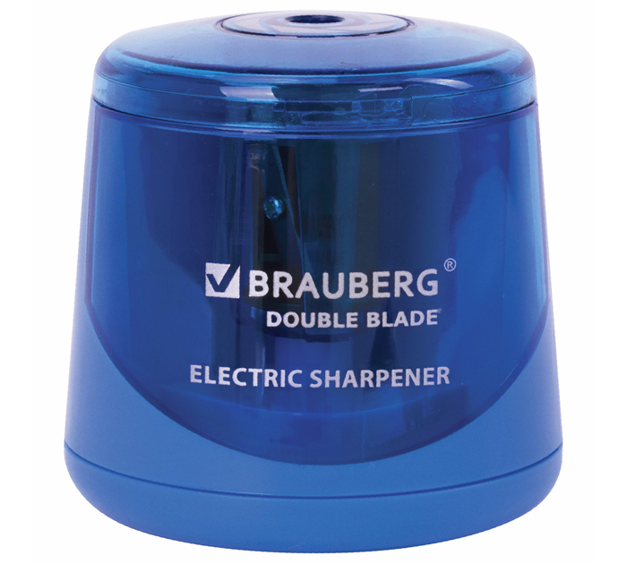 Точилка электрическая Brauberg «Double Blade Blue» с контейнером, 1 отверстие, двойное лезвие