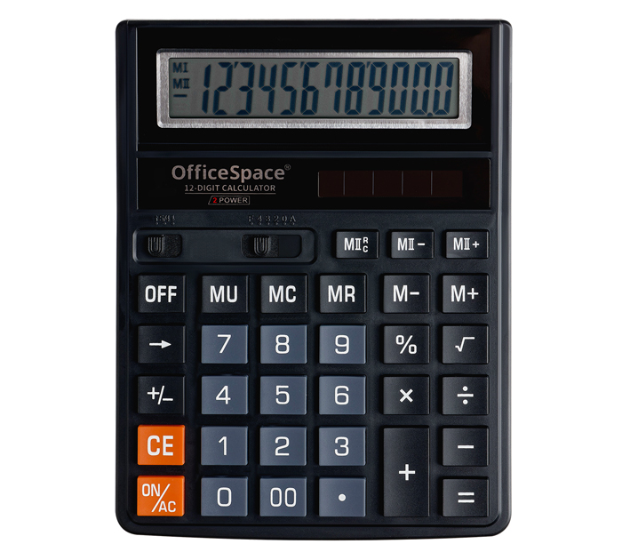 Калькулятор 12 разрядов OfficeSpace черный, 143х190х29мм