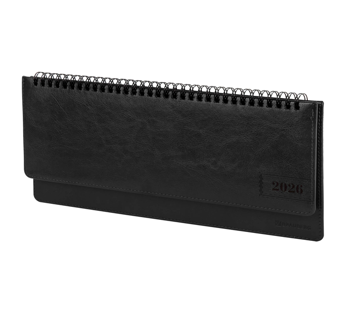 Планинг датированный Brauberg «Imperial» 305х140мм, черный, кожзам, на спирали, 120стр, 2026 год